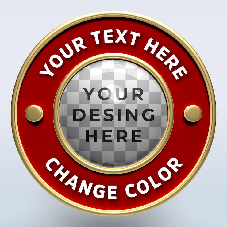 PSD badge rotondo personalizzabile con testo e area di design
