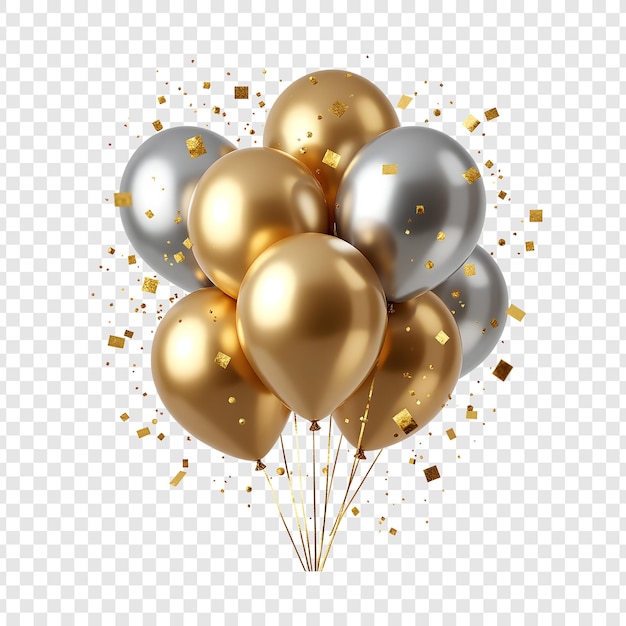 PSD balones de oro y plata con confeti