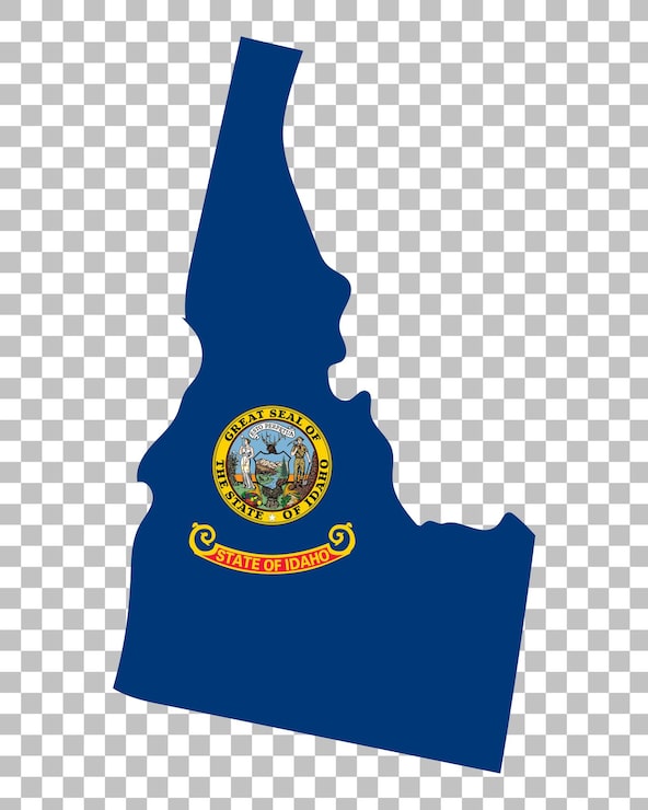 PSD bandera del estado de idaho en mapa para educación geográfica