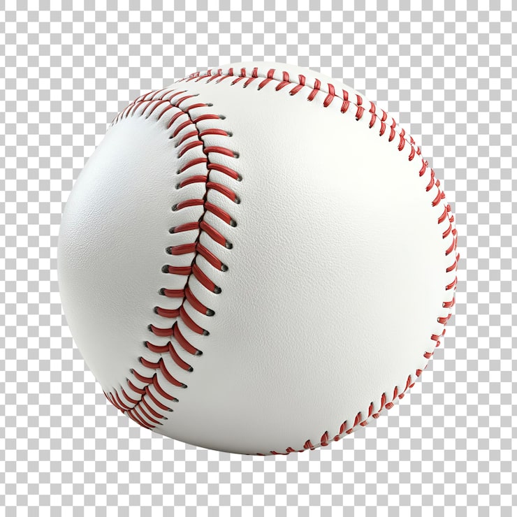 PSD baseball classico con cuciture rosse su sfondo trasparente