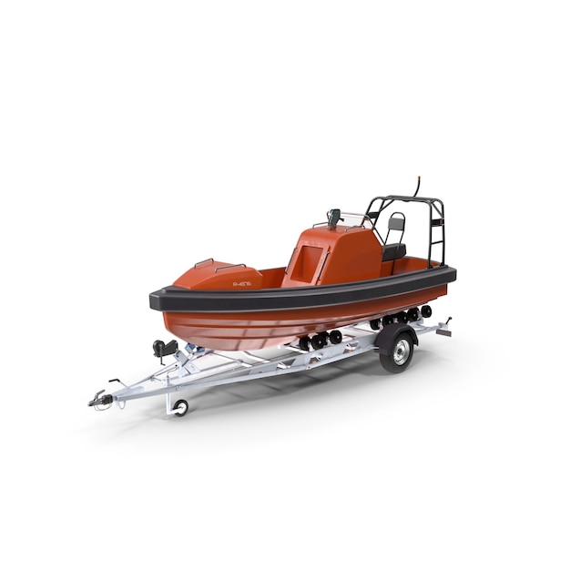 PSD bateau utilitaire orange sur une remorque galvanisée