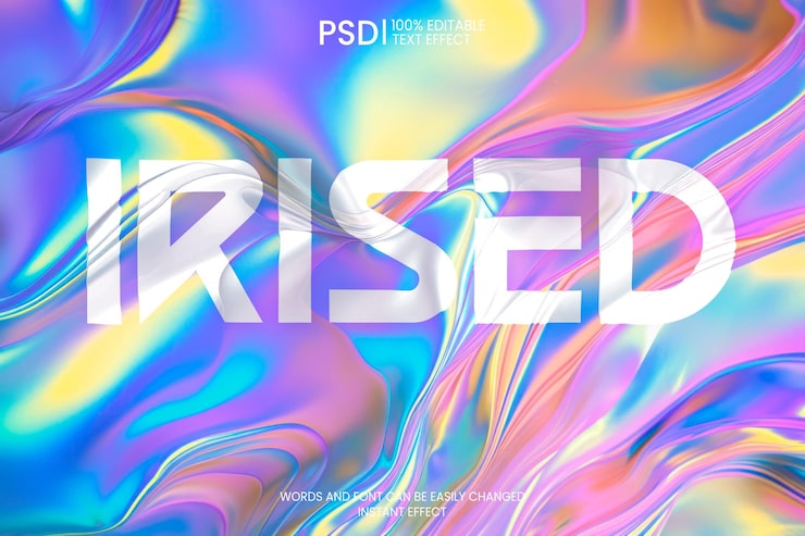 PSD bearbeitbarer irisierter text-effekt