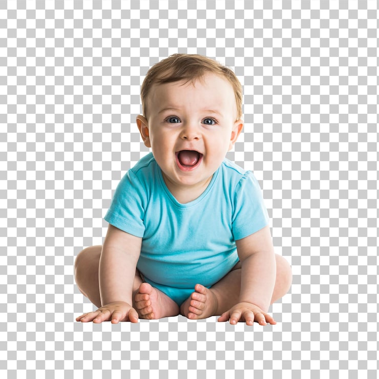 PSD bébé adorable et joyeux qui rit sur fond transparent