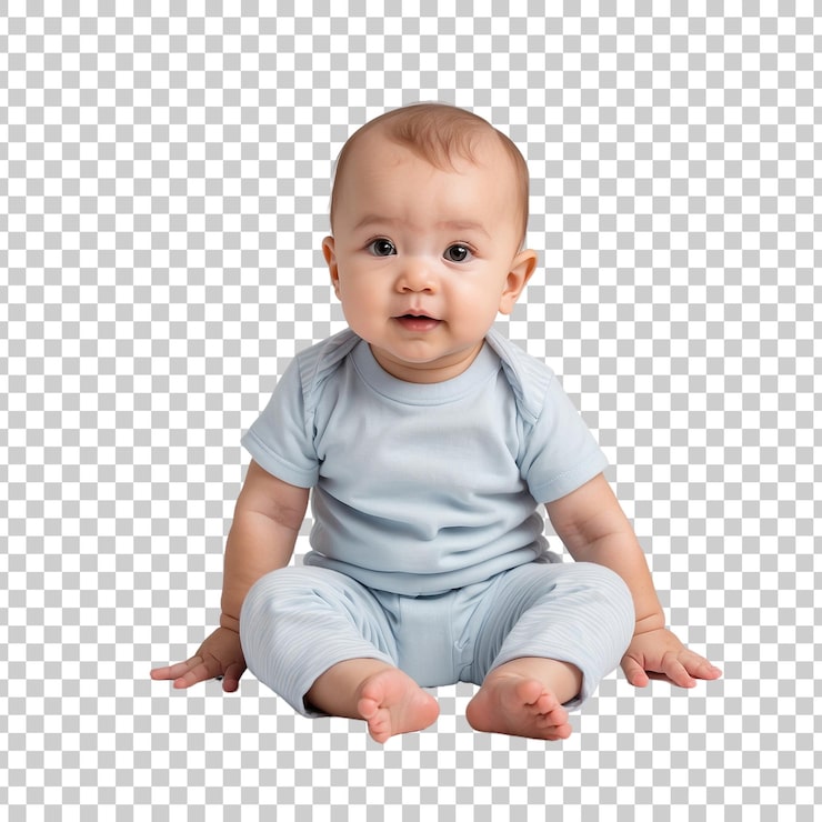 PSD un bébé est assis sur le sol avec un fond blanc