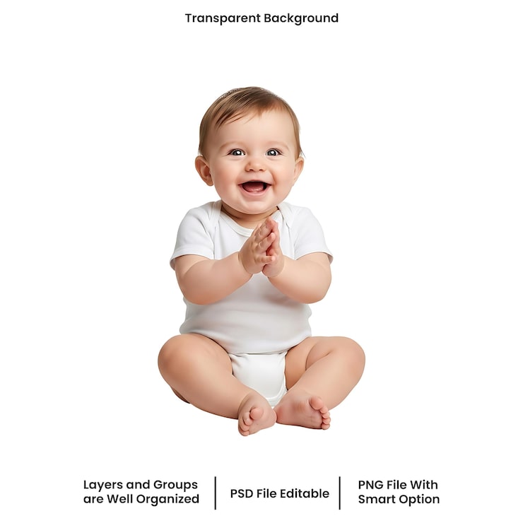 PSD bébé heureux applaudissant avec un fond transparent