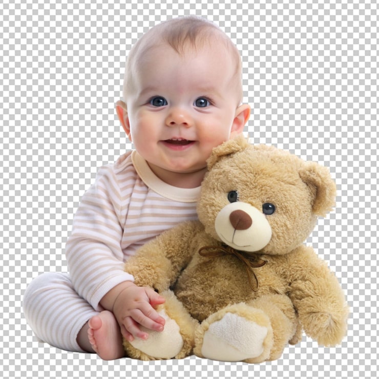 PSD un bebé lindo con un animal de peluche