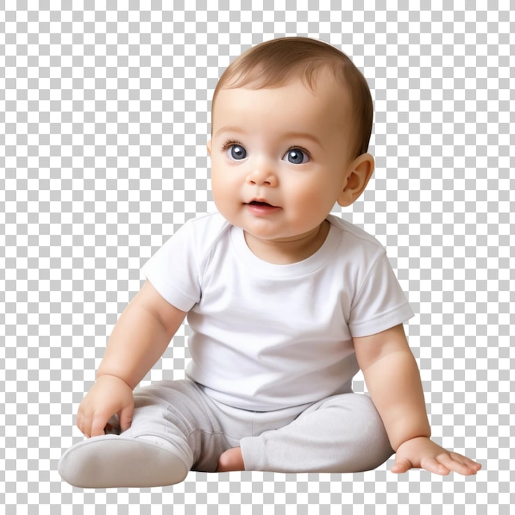 PSD un bebé lleva una camisa blanca con un ojo azul