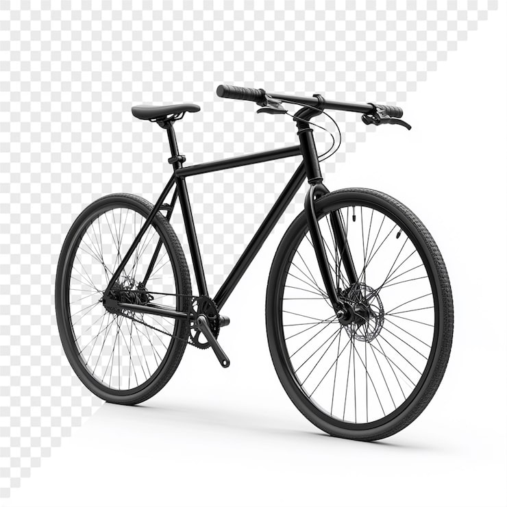 PSD una bicicleta negra con un fondo blanco con una rueda negra