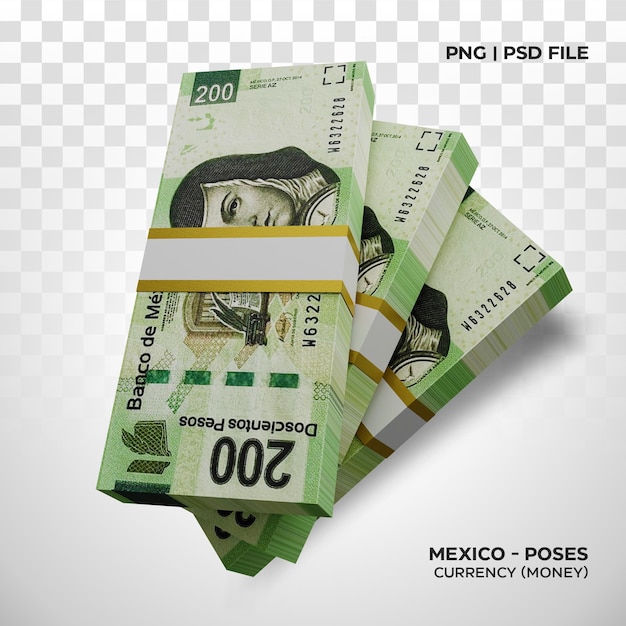 PSD los billetes 3d de la moneda mexicana poses