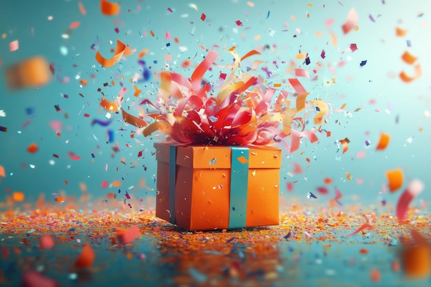 PSD boîte cadeau explosive avec des confettis et des rubans colorés