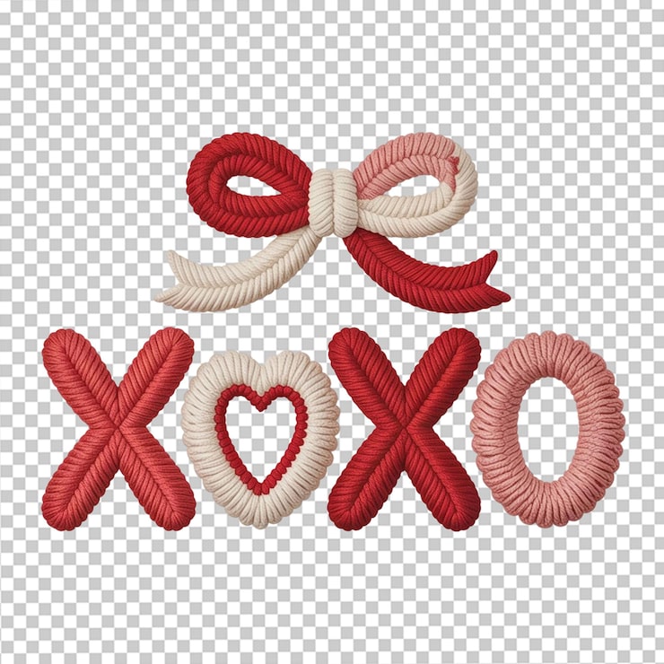 PSD bordir xoxo dengan pita merah dan krem