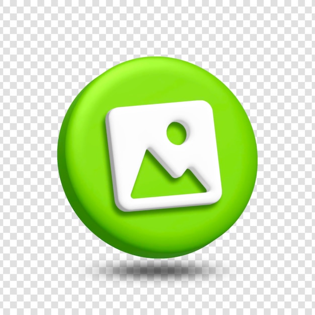 PSD bouton rond vert affichant une icône d'image, élément de design graphique