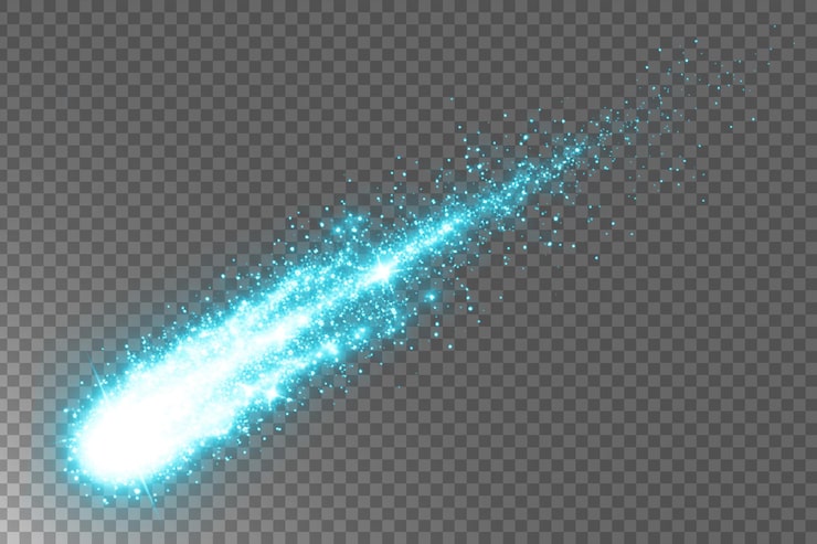 PSD el brillante cometa azul que atraviesa el espacio aislado sobre un fondo transparente