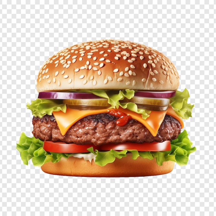 PSD burger de bœuf frais isolé sur un fond transparent