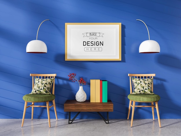 PSD cadre d'affiche dans le salon mockup psd