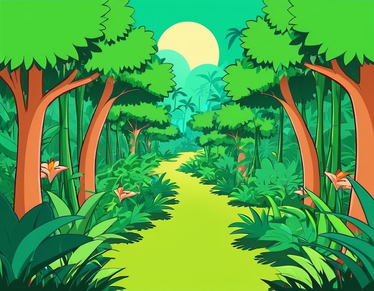 PSD un camino en el bosque con una luna llena en el fondo