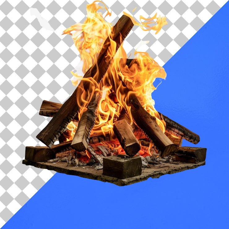 PSD camp fire icon square button setisolato su uno sfondo trasparente