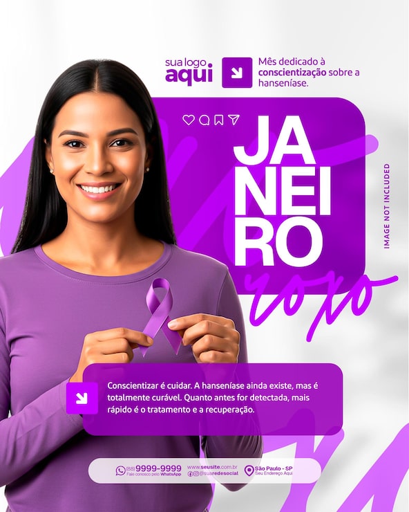PSD campanha de conscientização sobre a doença de hansen em janeiro com laço roxo
