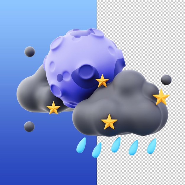 PSD céu noturno nublado 3d com estrelas e chuva