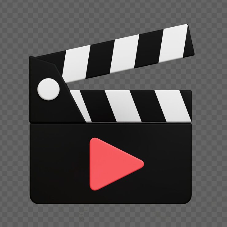 PSD claqueta de cine 3d en blanco y negro aislada sobre fondo transparente