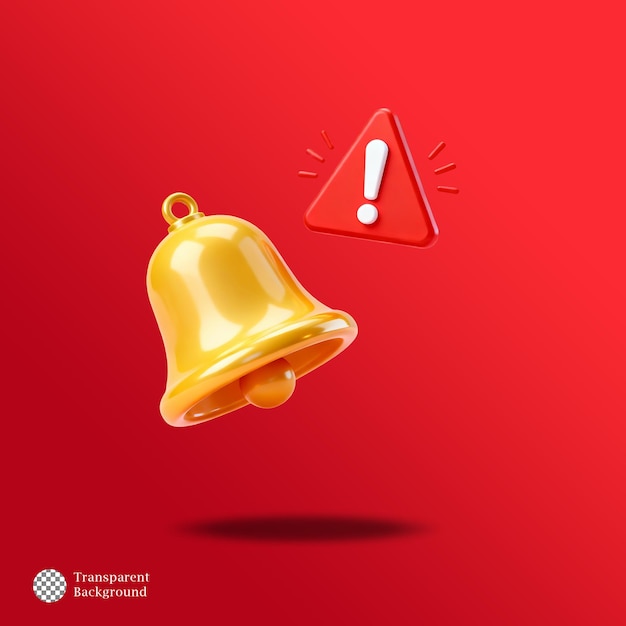 PSD cloche de notification 3d et icône d'alerte