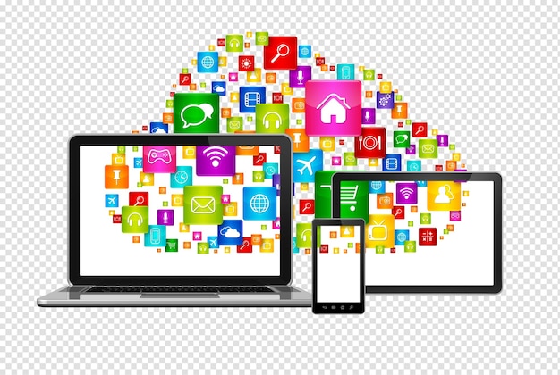 PSD cloud computing symbol und computer festgelegt