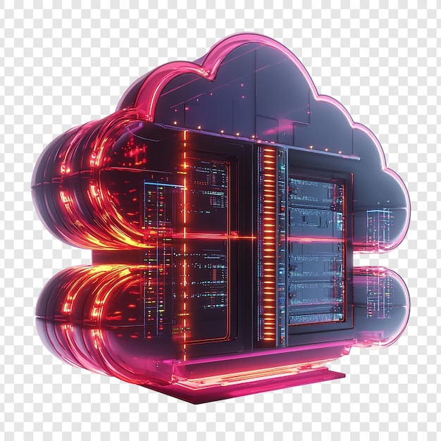 PSD cloud-server mit neonlichtern