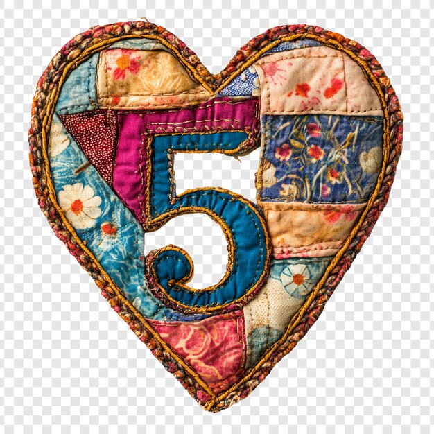 PSD cœur de patchwork avec le numéro cinq