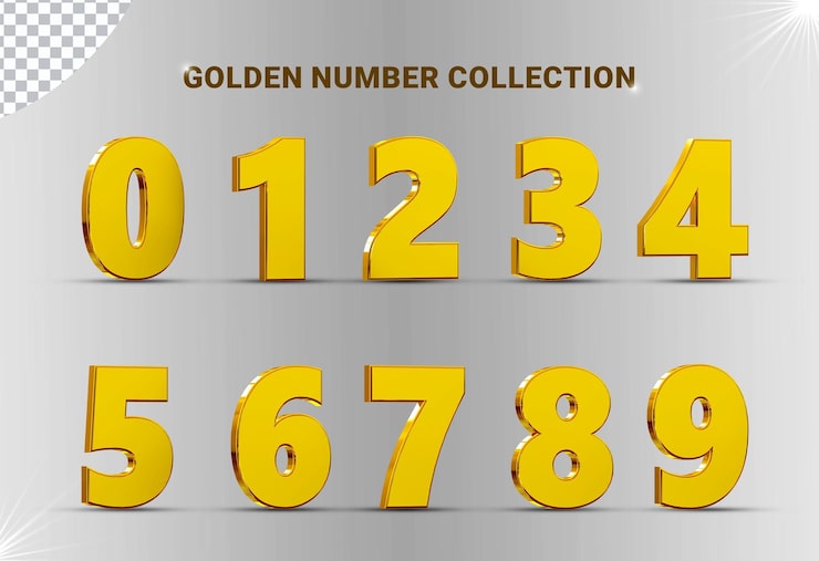 PSD coleção 3d number set 0 a 9 com estilo dourado