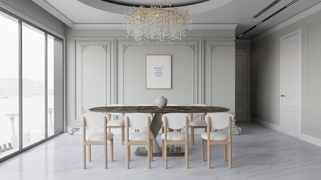 PSD comedor elegante con candelabro y mesa ovalada