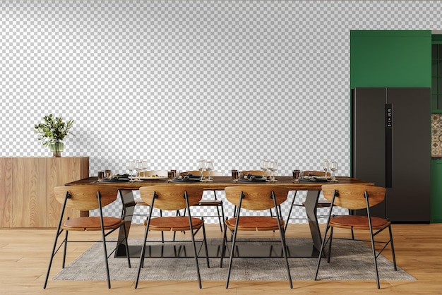 PSD un comedor con una mesa de madera y sillas