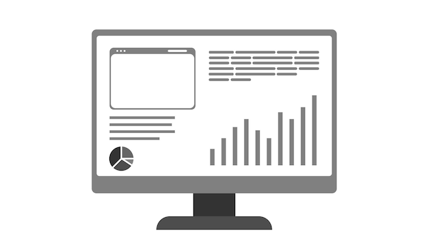 PSD computermonitor mit illustration eines analyse-dashboards