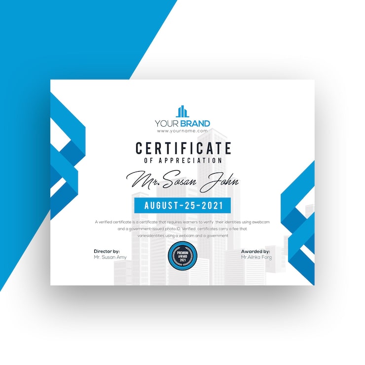 PSD conception de modèle de certificat