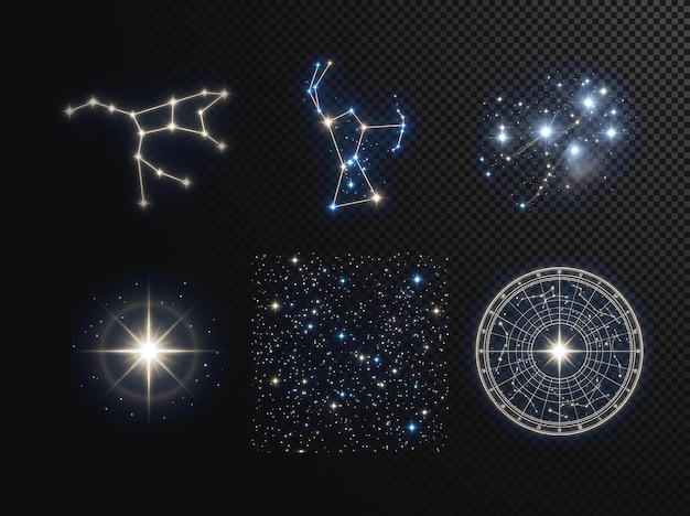 PSD conjunto de elementos 3d de astronomía y constelaciones