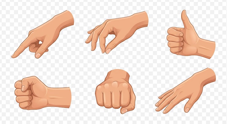 PSD conjunto de gestos y poses de mano humana