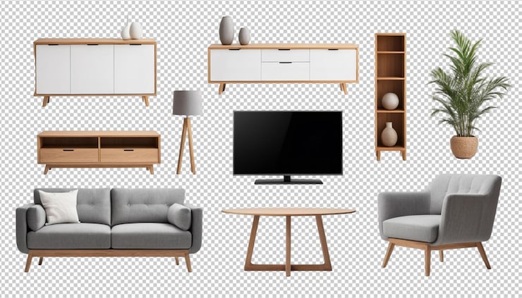 PSD conjunto de muebles interiores modernos png