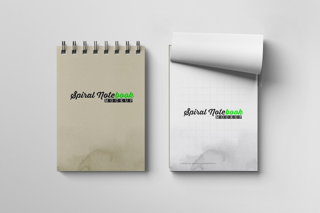 PSD cover e opened spiral notebook mockups