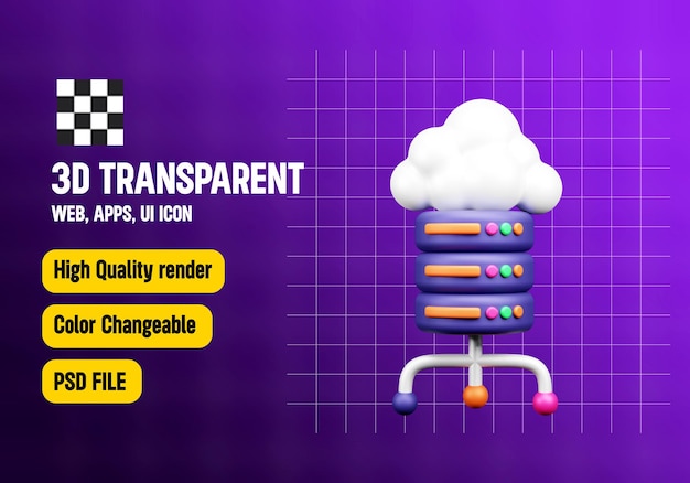 PSD daten- und cloud-server 3d-symbol