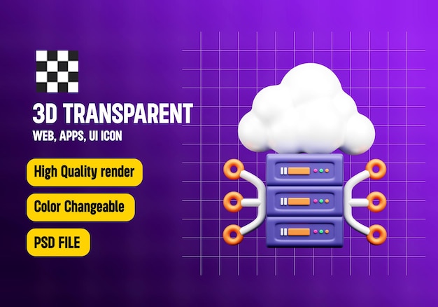 PSD daten- und cloud-server 3d-symbol