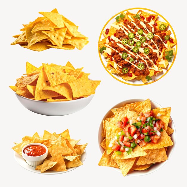 PSD delicioso conjunto de nachos e molhos