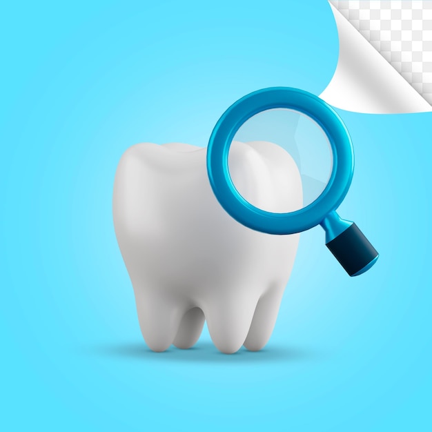 PSD denti 3d con lente d'ingrandimento