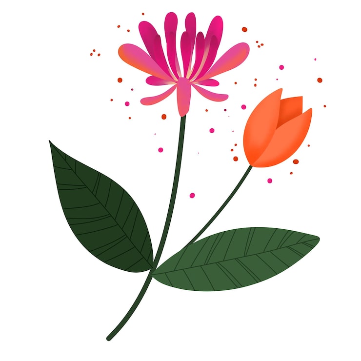 PSD un dessin d'une fleur et des feuilles avec le mot fleur dessus