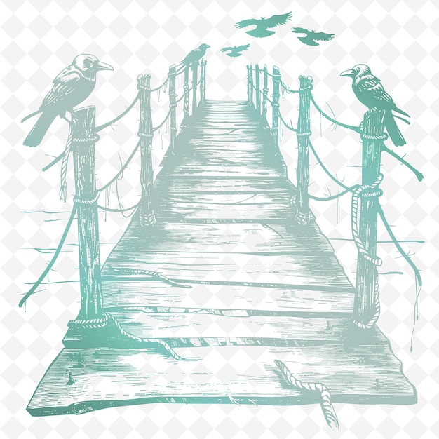 PSD un dessin d'un pont avec des oiseaux dessus