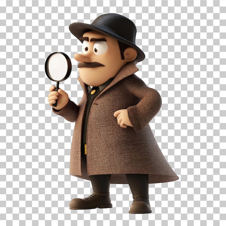 PSD detective de dibujos animados en 3d con lupa