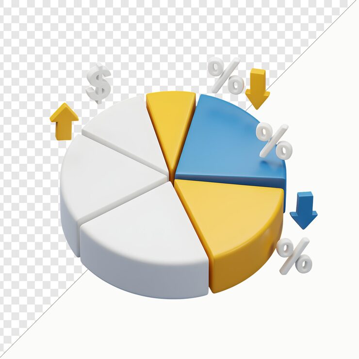 PSD diagrama circular 3d que representa los datos financieros y la cuota de mercado
