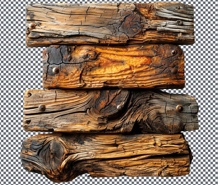 PSD diferentes señales de madera hechas a mano aisladas sobre un fondo transparente