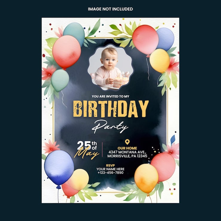 PSD diseño de tarjetas de invitación de cumpleaños con foto completamente editable