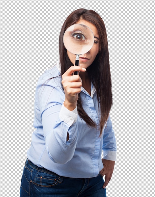 PSD donna con lente d'ingrandimento