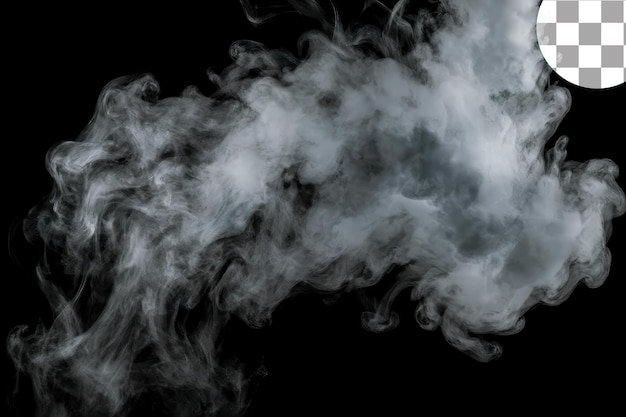 PSD dynamischer weißer rauch oder dampfwolke auf schwarzem hintergrund
