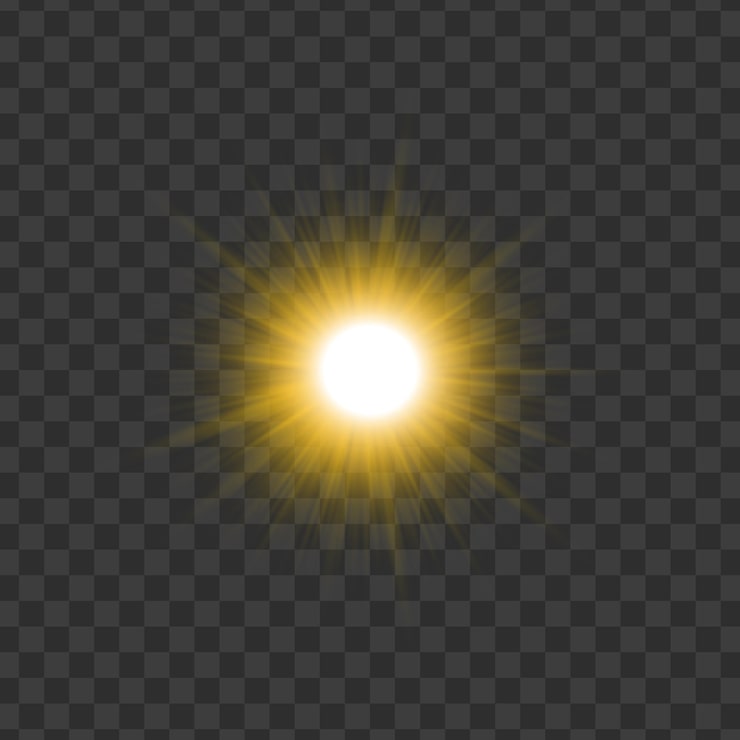 PSD l'éclat du soleil doré sur un fond transparent